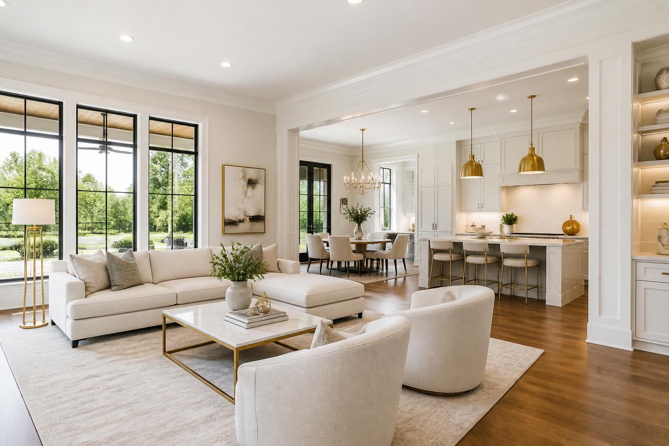 Bright, elegant living space with warm neutral tones and refined details